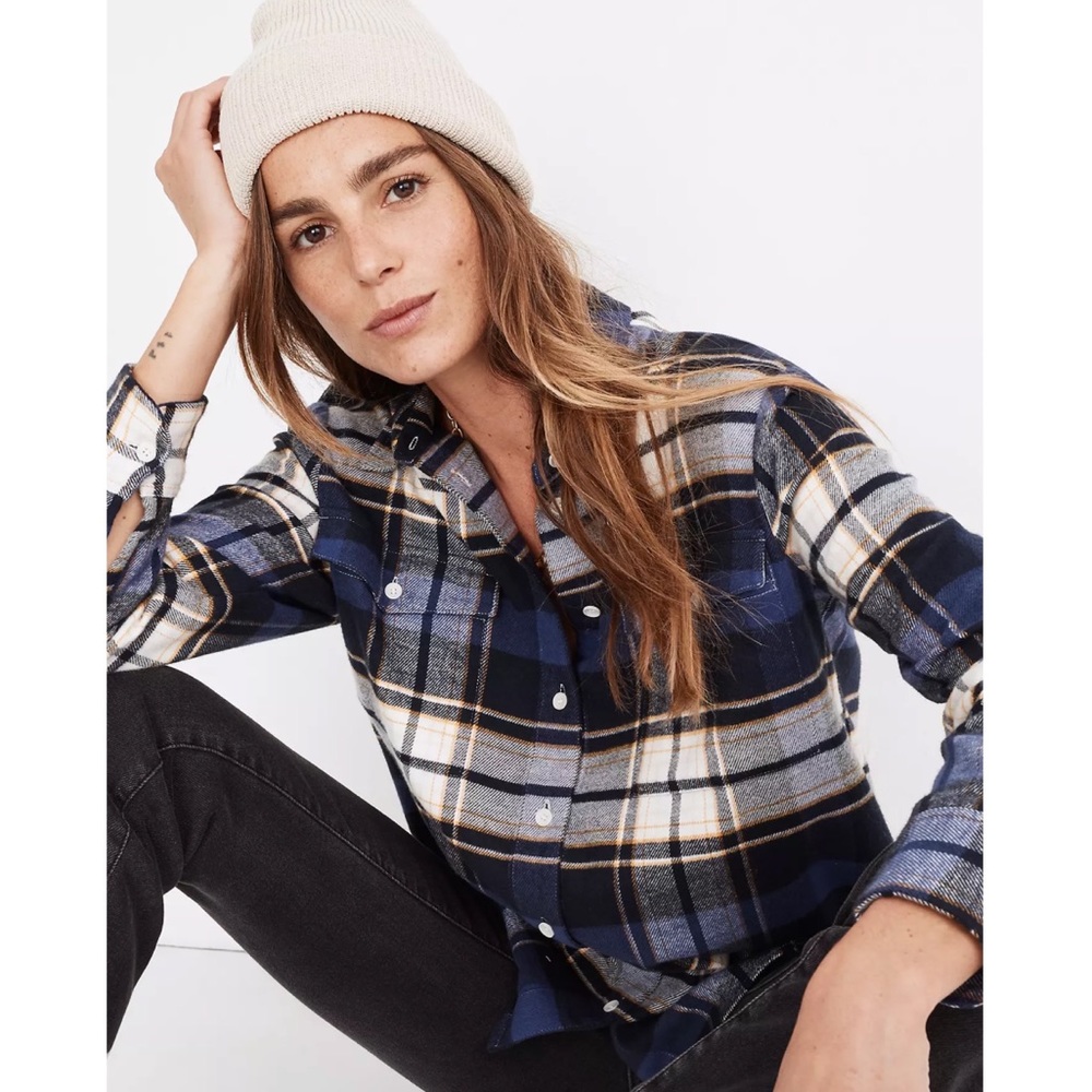 Madewell XXS Oversized Boyfriend plaid button down worn once! Look brand new.